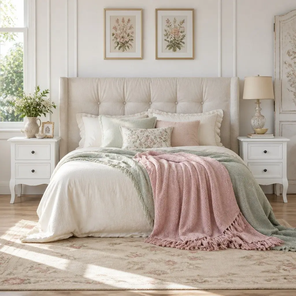 White Bedside Table with 2 Drawers and Curved Legs