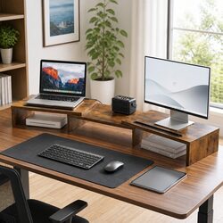 Enhanced Dual Monitor Stand Riser with Rotating Slot