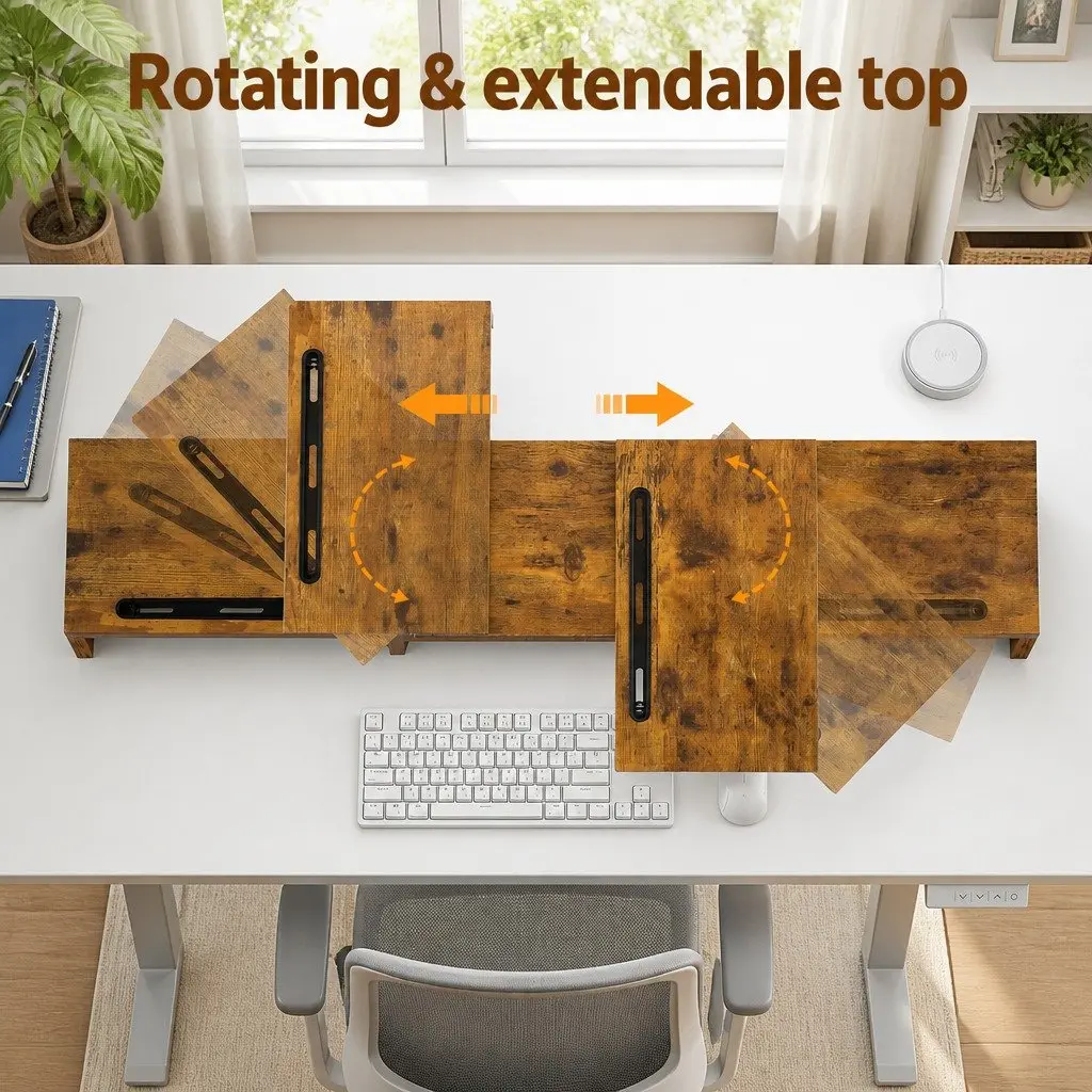Dual Monitor Stand Riser MDF 80-112cm Brown