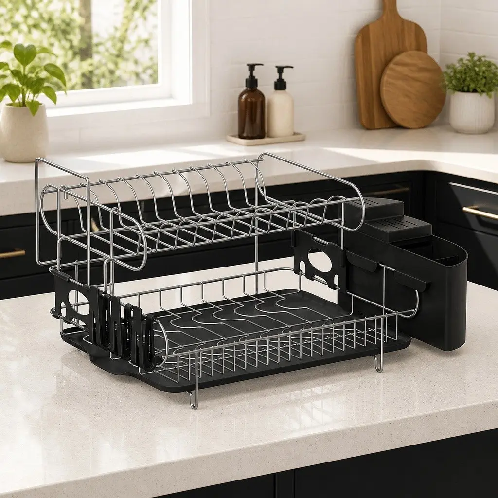 2-Tier Dish Rack with Cutlery Tray and Cup Holder