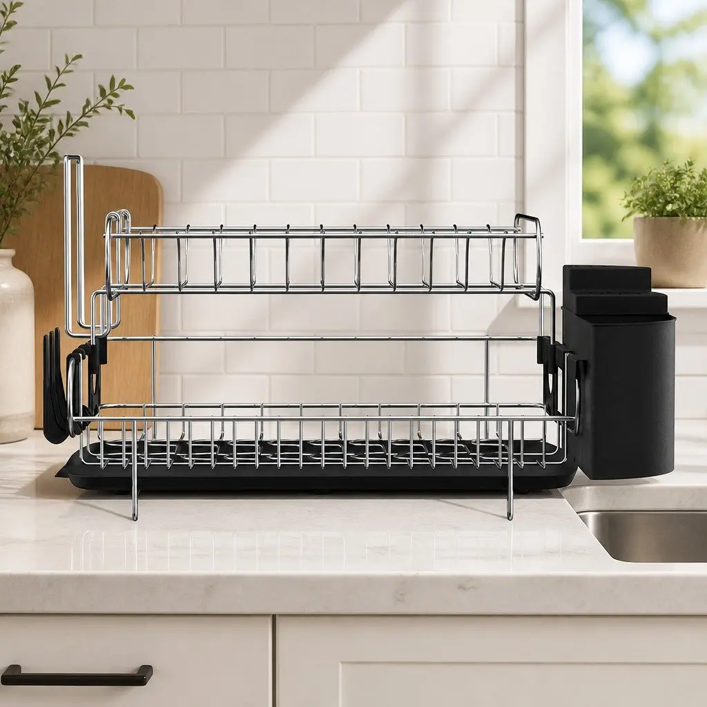 2-Tier Dish Rack with Cutlery Tray and Cup Holder