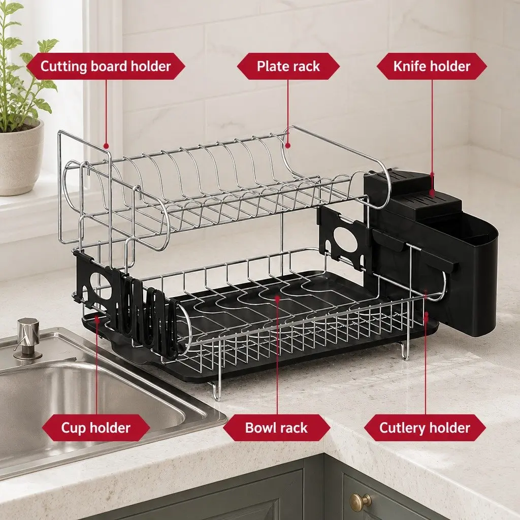 2-Tier Dish Rack with Cutlery Tray and Cup Holder