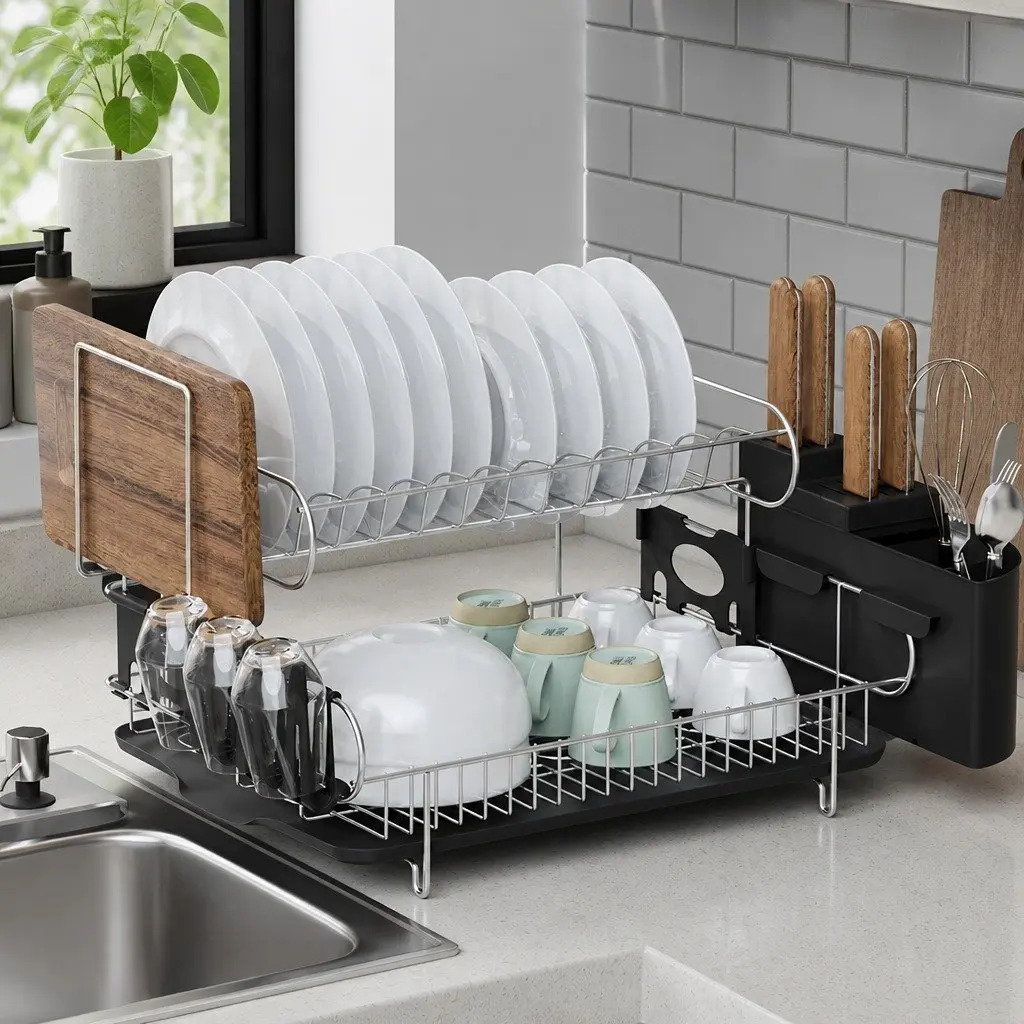 2-Tier Dish Rack with Cutlery Tray and Cup Holder