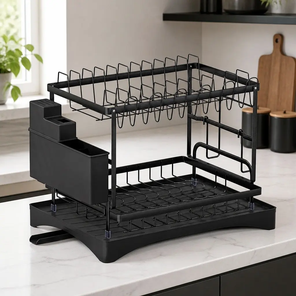 2 Tier Expandable Dish Rack with Cutlery Holder