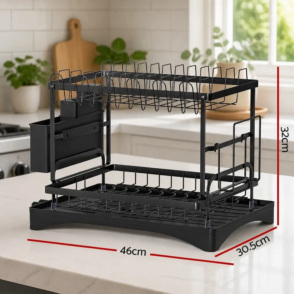 2 Tier Expandable Dish Rack with Cutlery Holder