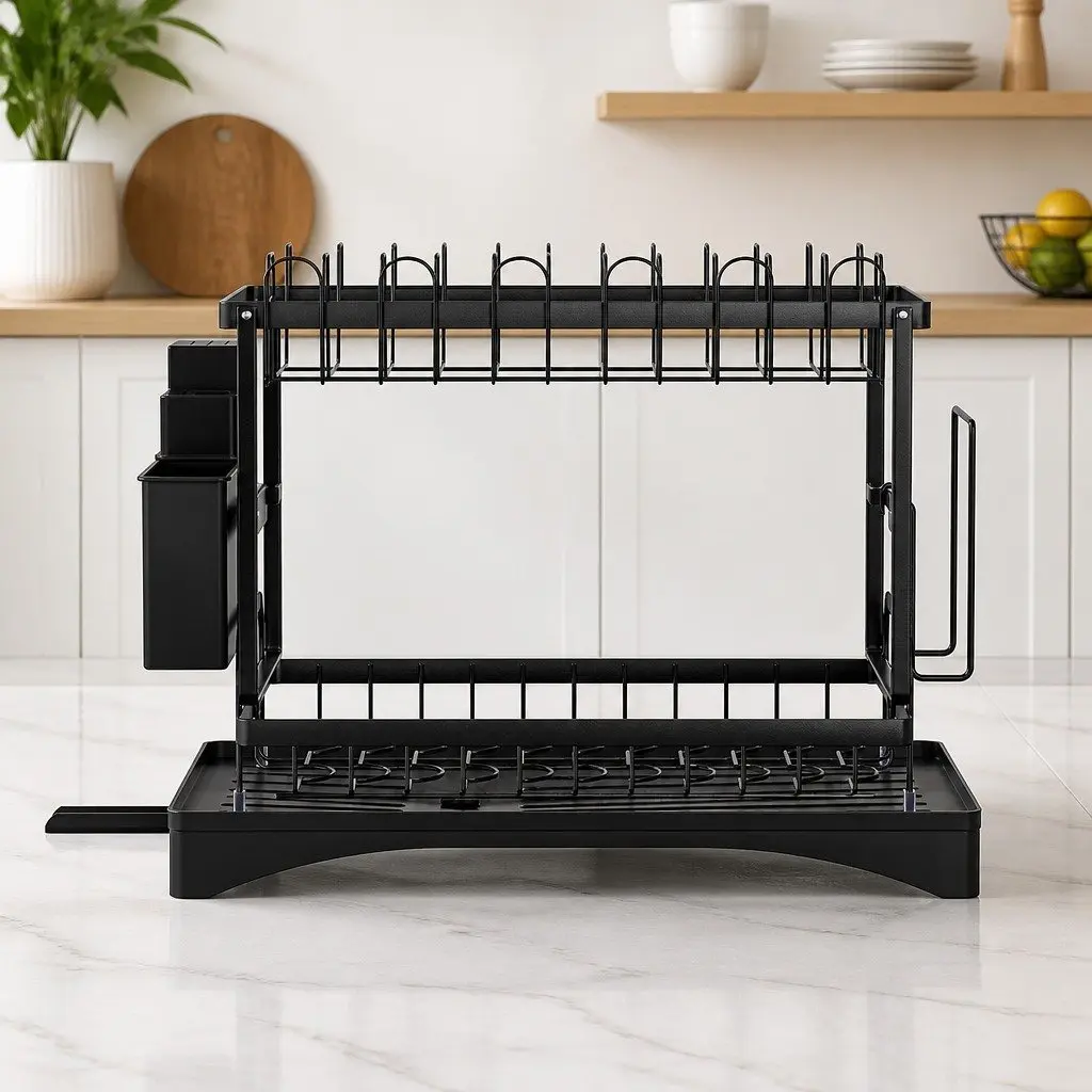 2 Tier Expandable Dish Rack with Cutlery Holder