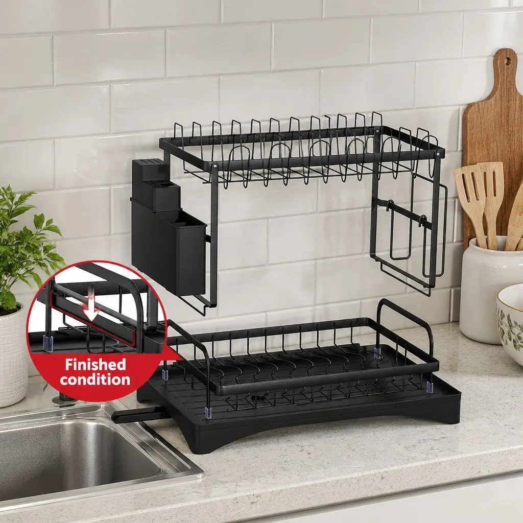 2 Tier Expandable Dish Rack with Cutlery Holder