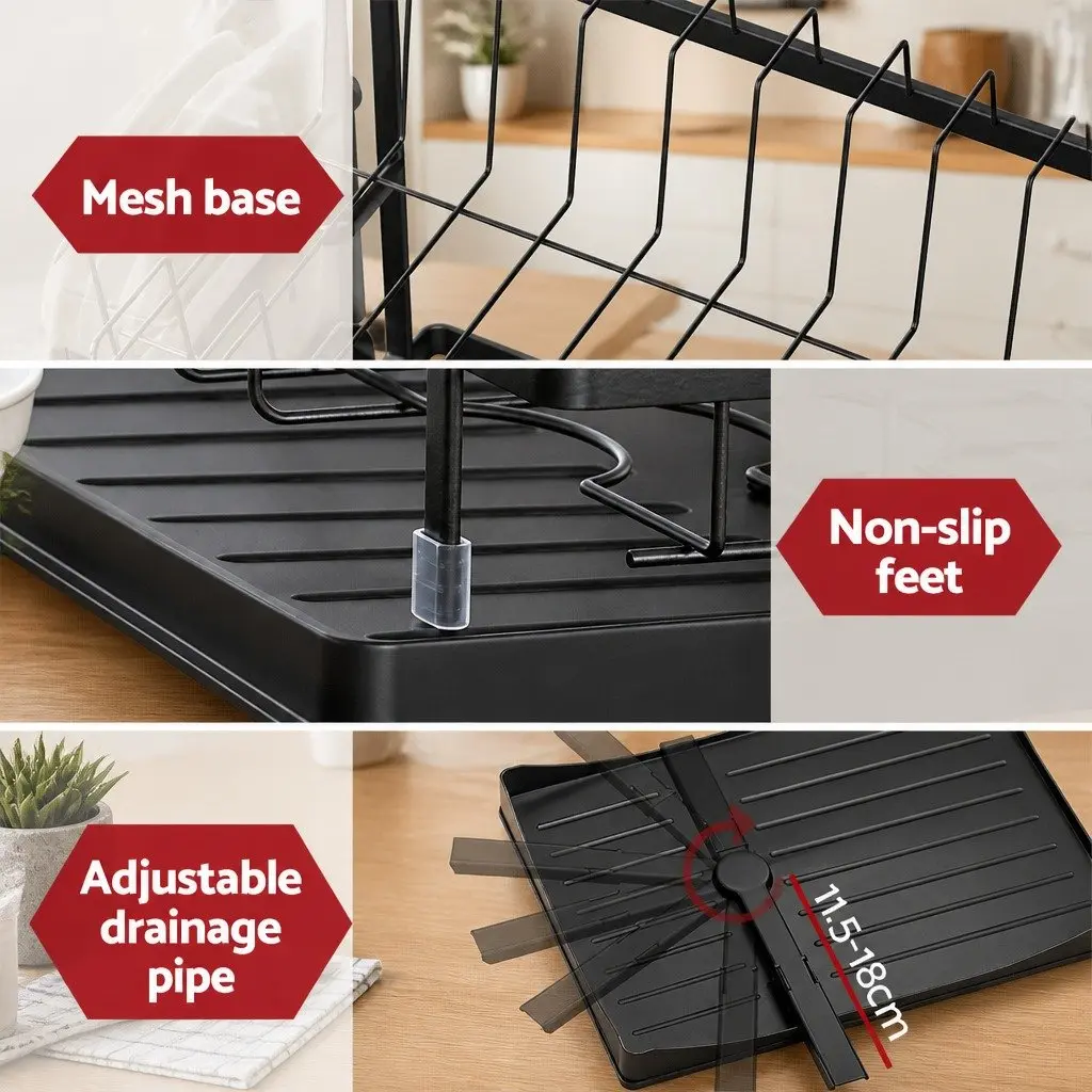 2 Tier Expandable Dish Rack with Cutlery Holder