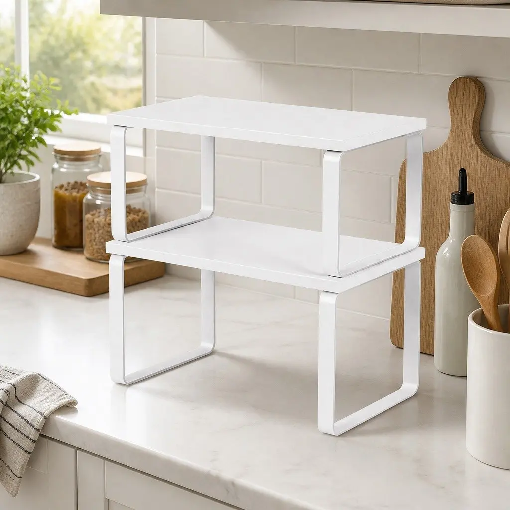 White Kitchen Storage Shelves Rack Set of 2