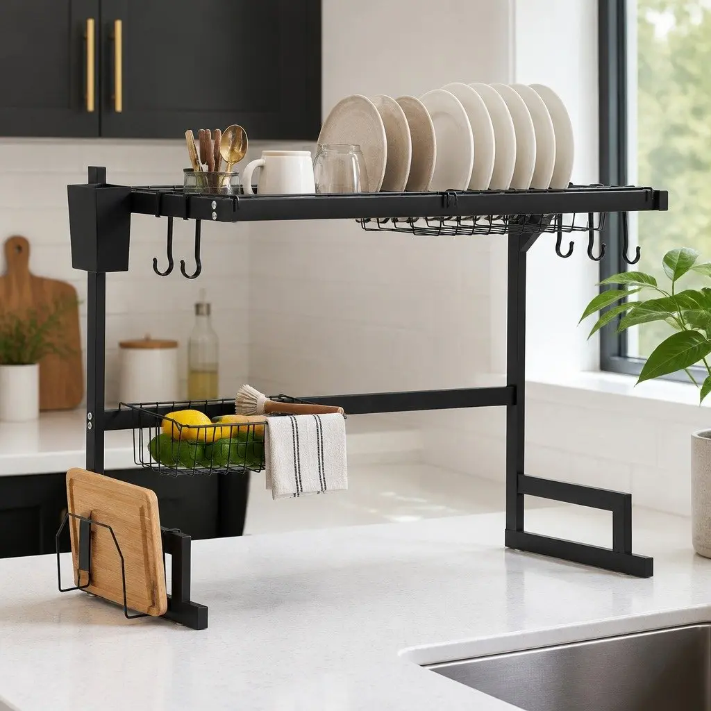 2 Tier Black Over Sink Dish Drying Rack