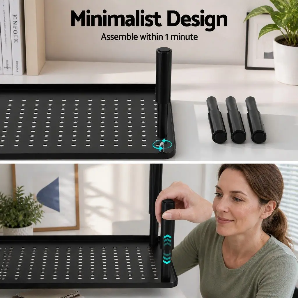 Monitor Stand Plastic Steel Adjustable Height Black
