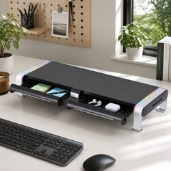 Black Monitor Stand with RGB Lighting and USB Hub