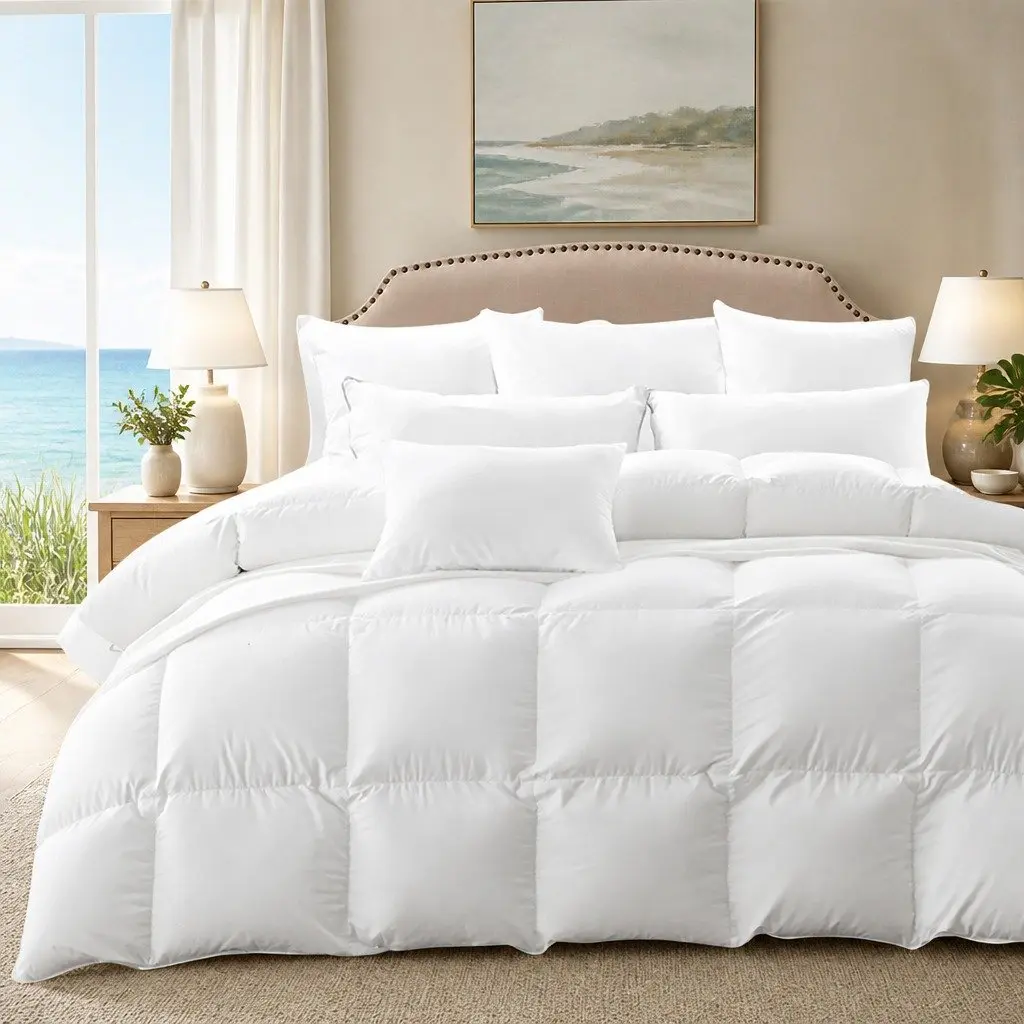 Goose Down Quilt Cotton 160cm x 210cm White 500GSM All Season Lightweight Breathable