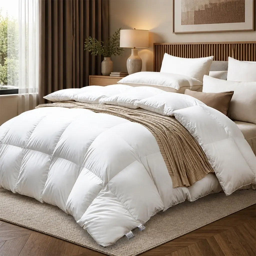 Goose Down Feather Quilt Cotton 700GSM Queen Size White All Season Warm Doona Bedding