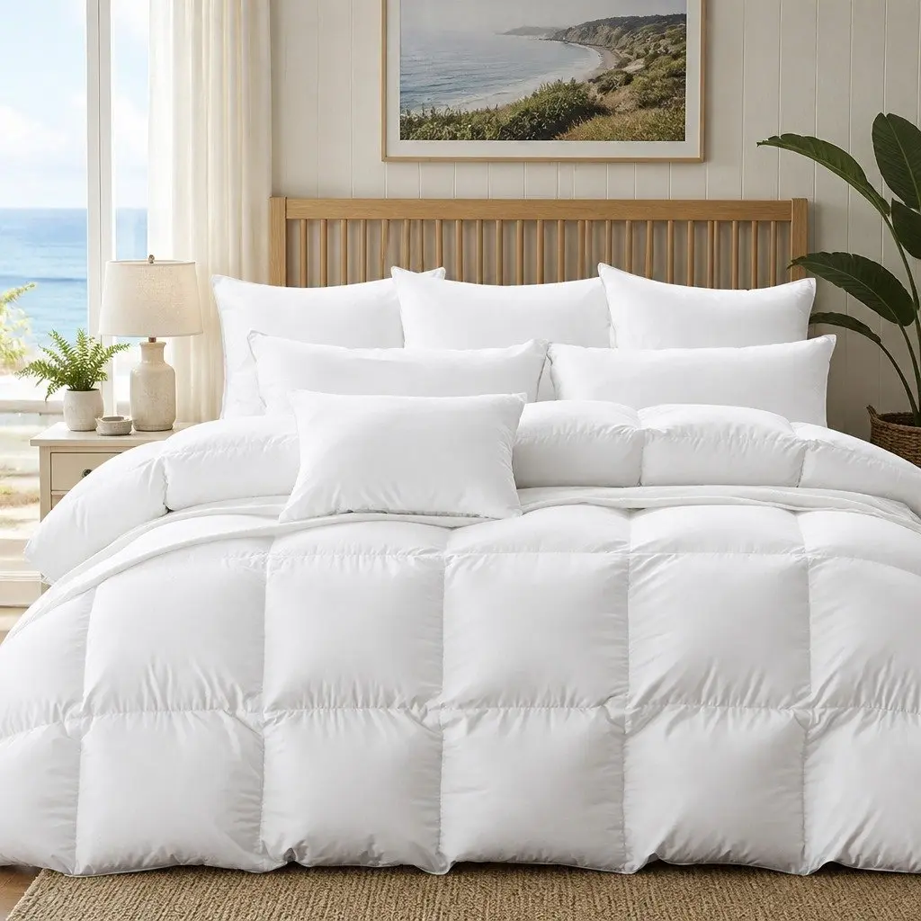 Goose Down Feather Quilt Cotton 700GSM Queen Size White All Season Warm Doona Bedding