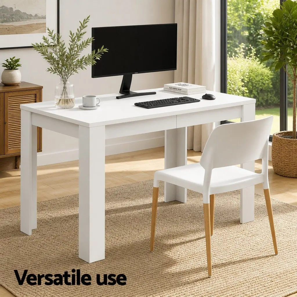 White Wood Dining Table with 4 Chairs Set