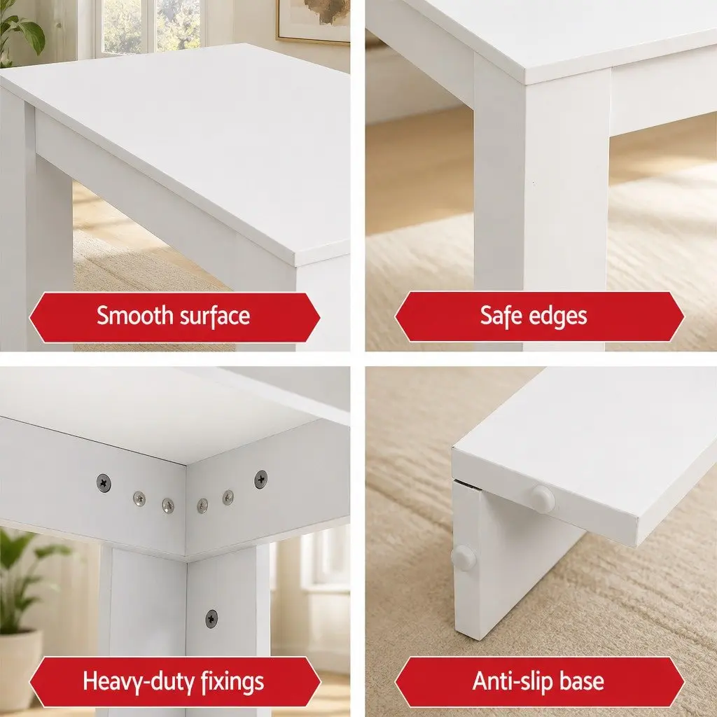 White Wood Dining Table with 4 Chairs Set