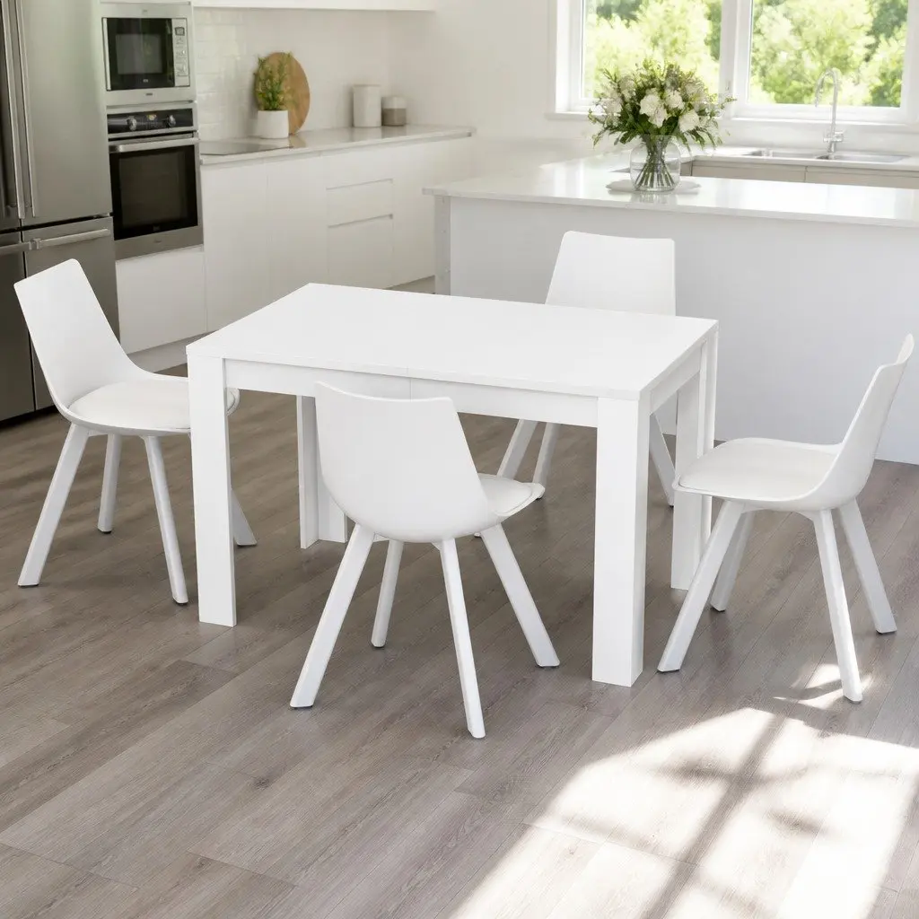 Dining Table and 4 Chairs Set Rectangle White Kitchen Dining Room Furniture