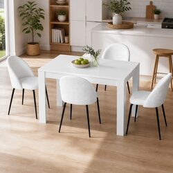 Durable Dining Table and Chair Set 5 Piece with Sherpa Seats