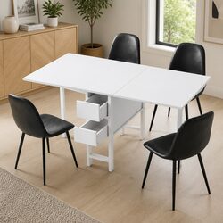 5-Piece Dining Set with Foldable Gateleg Table in Black/White