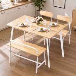 Premium 4-Piece Dining Set with Natural Wood Finish