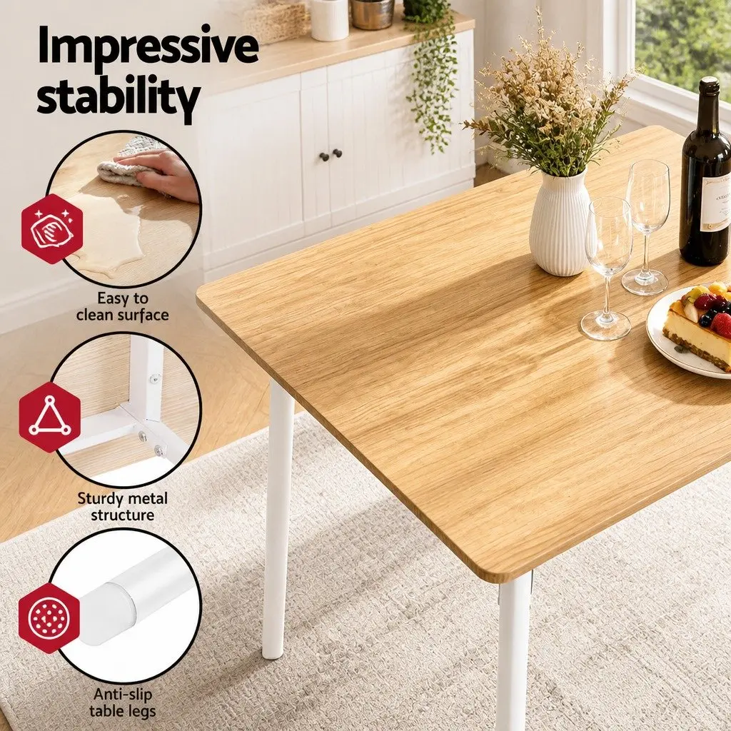 Dining Table and Chairs Set Natural Wood and White Metal 4 Piece