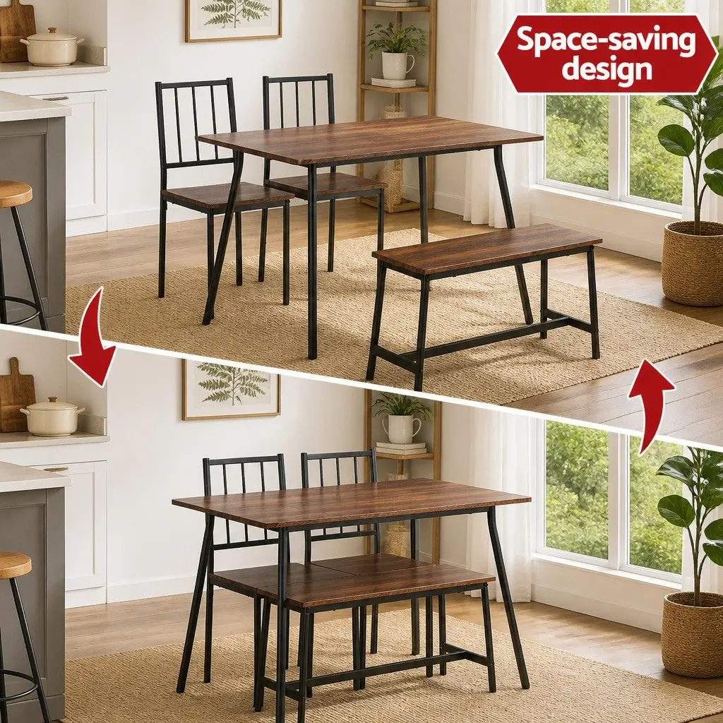 Dining Table and Chairs Set of 4 MDF Powder-coated Metal Rustic Brown Black