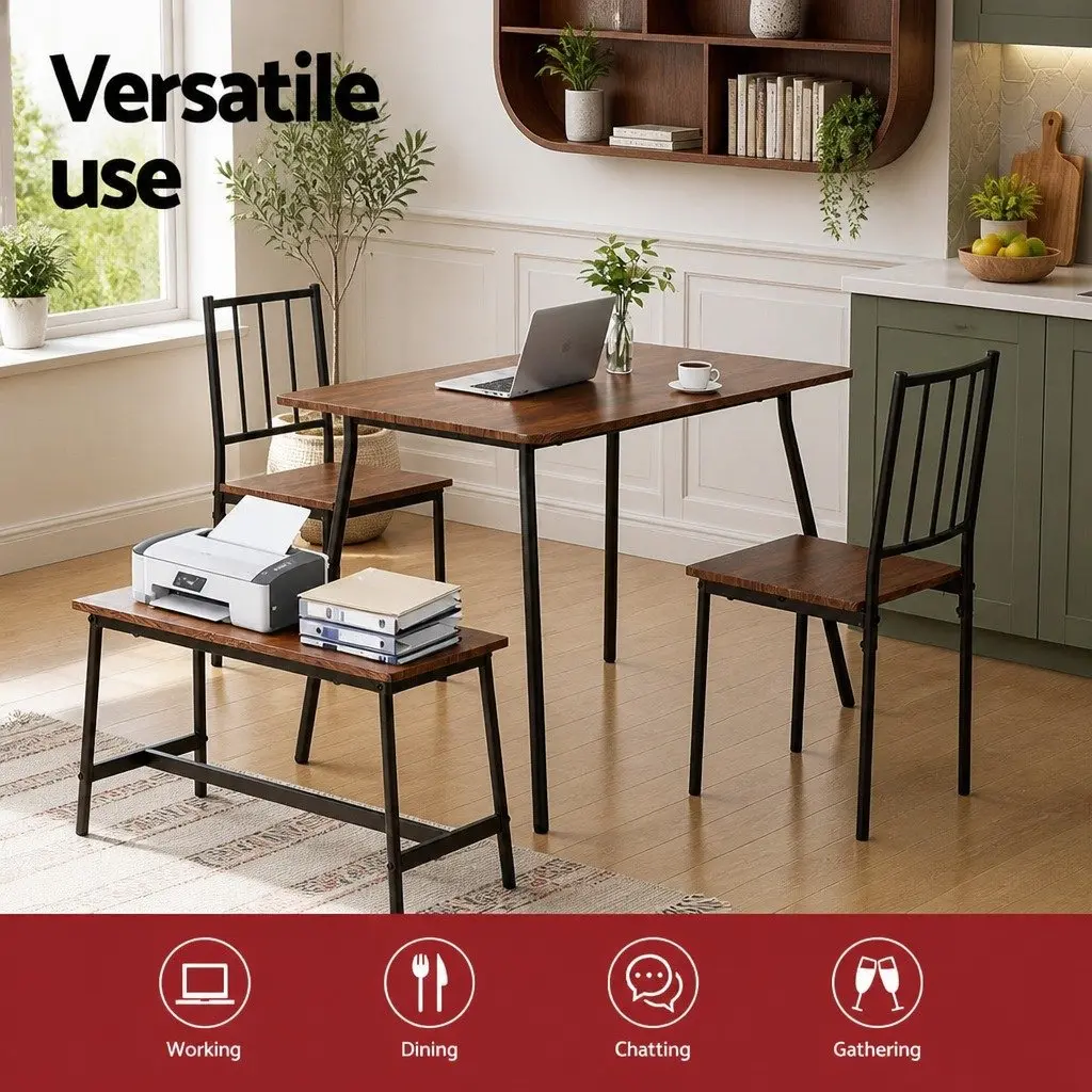 Dining Table and Chairs Set of 4 MDF Powder-coated Metal Rustic Brown Black