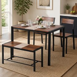 Sturdy Dining Table Set with 4 Chairs and Bench
