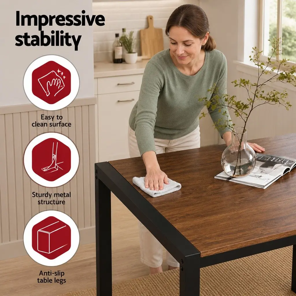 Dining Set MDF Powder-coated Metal 4 Piece Rustic Brown Beige Black