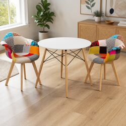 Round White Dining Table and Chairs 90cm Set