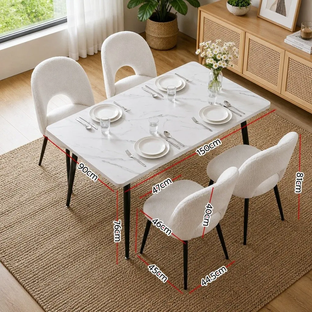 Dining Set Marble Effect MDF 5 Piece White Grey