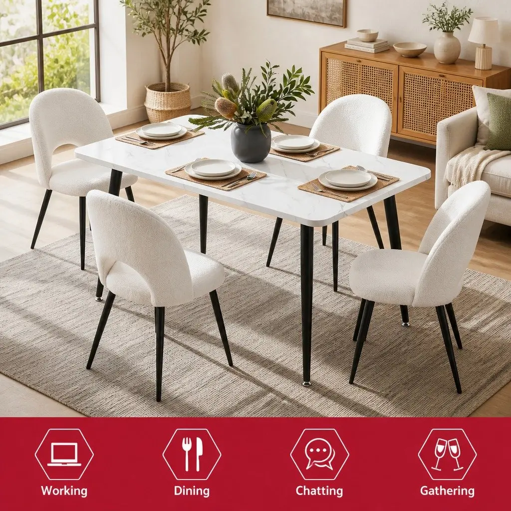 Dining Set Marble Effect MDF 5 Piece White Grey