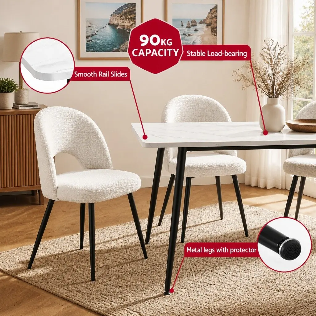 Dining Set Marble Effect MDF 5 Piece White Grey