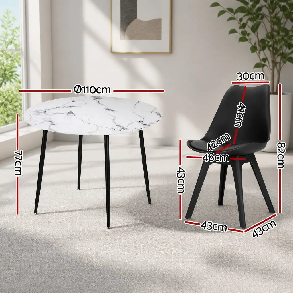 Round Marble Dining Table with 4 Industrial Chairs