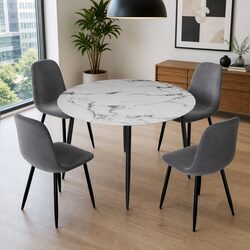 Round Marble Dining Table with 4 Industrial Chairs Set