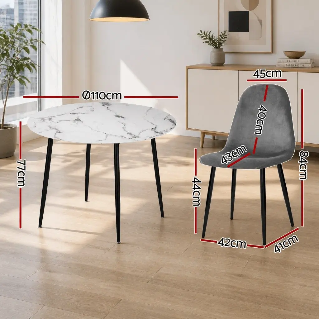Round Marble Dining Table with 4 Industrial Chairs Set