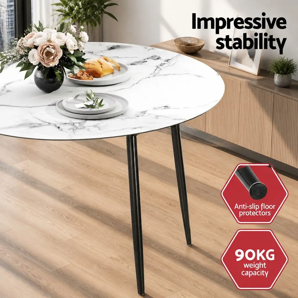Round Marble Dining Table with 4 Industrial Chairs Set