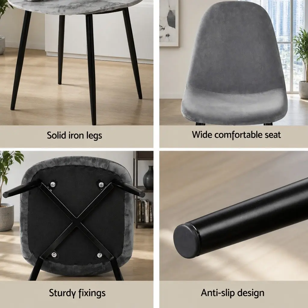 Round Marble Dining Table with 4 Industrial Chairs Set