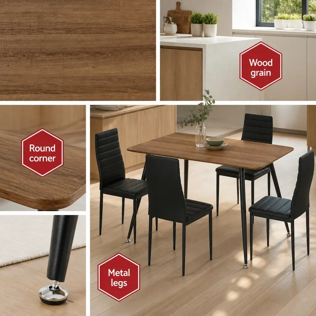 Rectangle Dining Table with 4 Cushioned Chairs Set