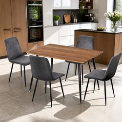 Industrial Style Dining Set with 4 Velvet Chairs
