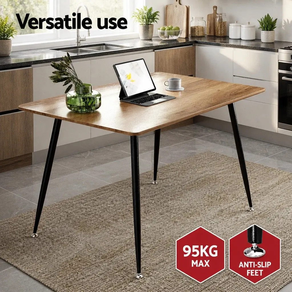 Dining Set MDF Wood Grain Table Steel Legs Velvet Chairs 4 Piece Grey