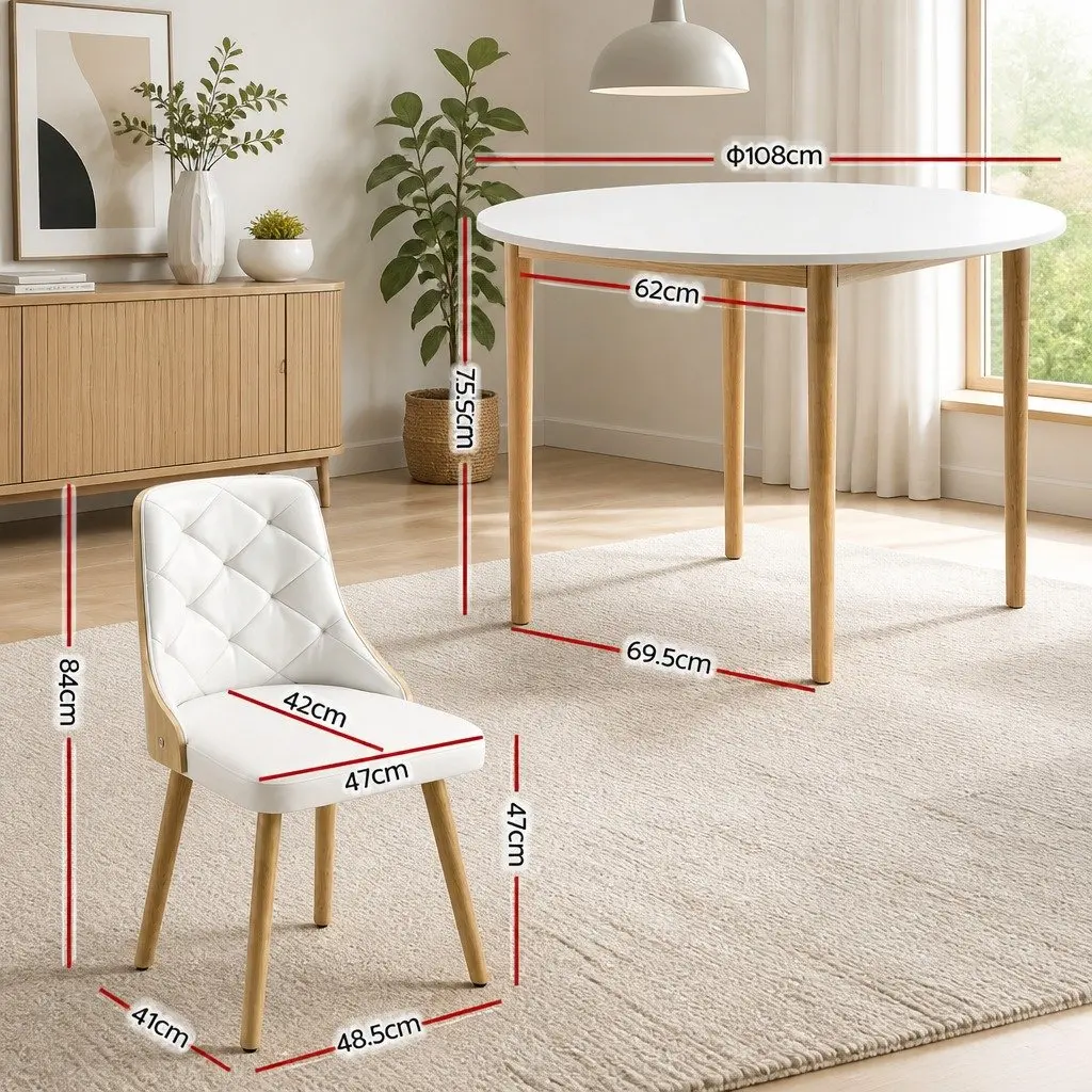 Dining Set PU Leather 5 Piece Round Table 4 Seater White