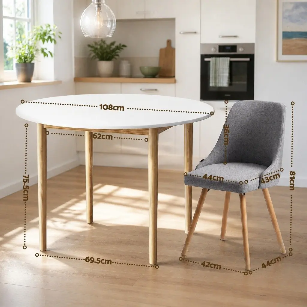 Round Dining Table and Chairs Set 5pcs MDF Wood 108cm White Grey