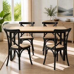Industrial Style 5-Piece Dining Set with Rattan Chairs