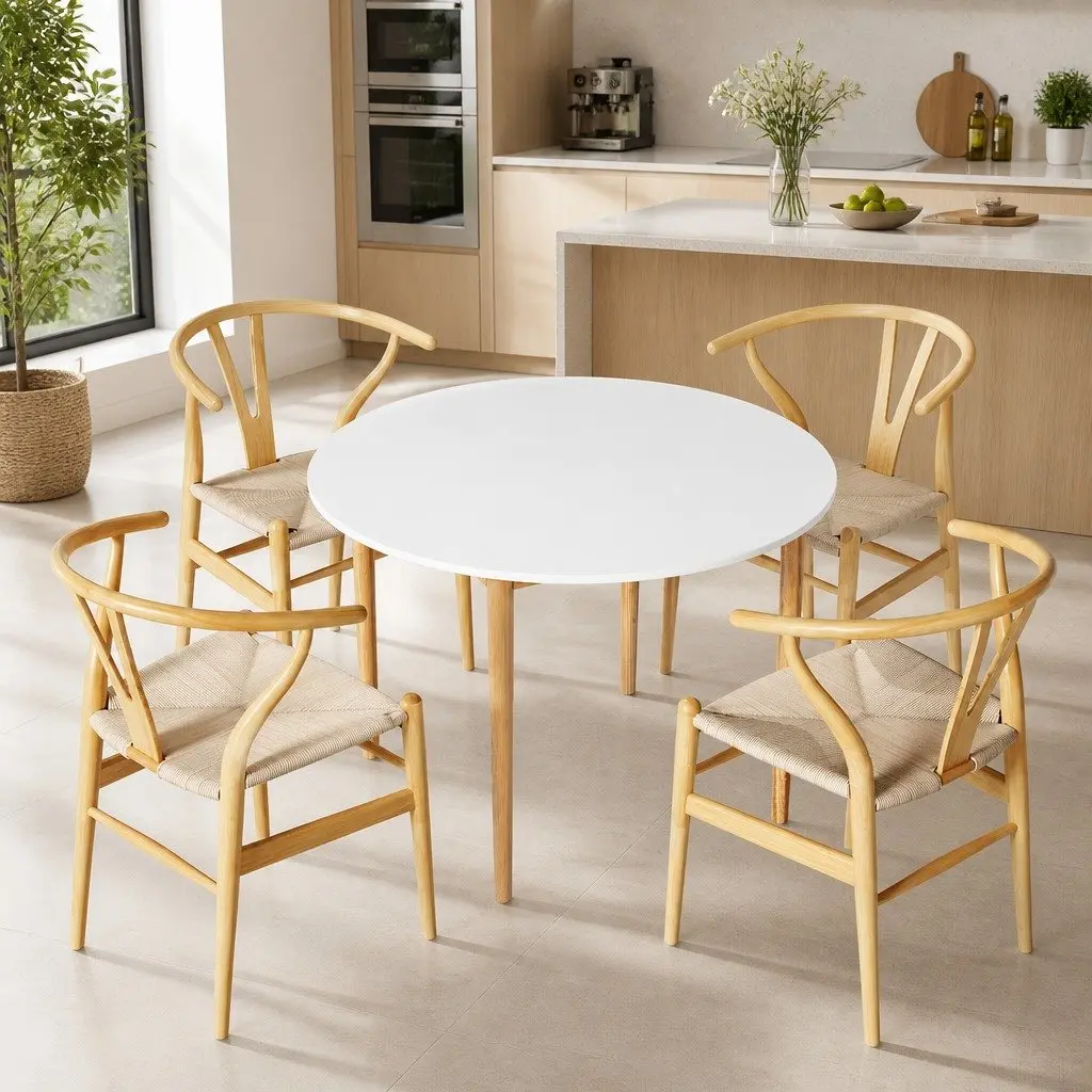Round Dining Table and 4 Chairs Set