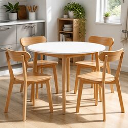 5-Piece Round Dining Set with White Table and Chairs