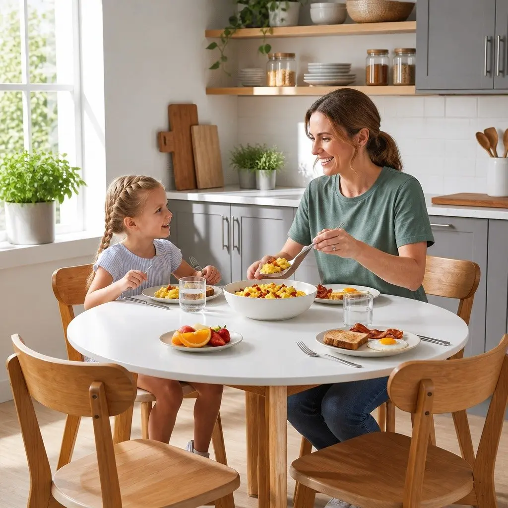 5-Piece Round Dining Set with White Table and Chairs