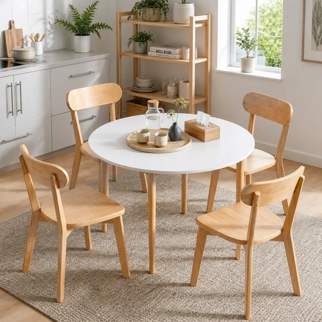 5-Piece Round Dining Set with White Table and Chairs