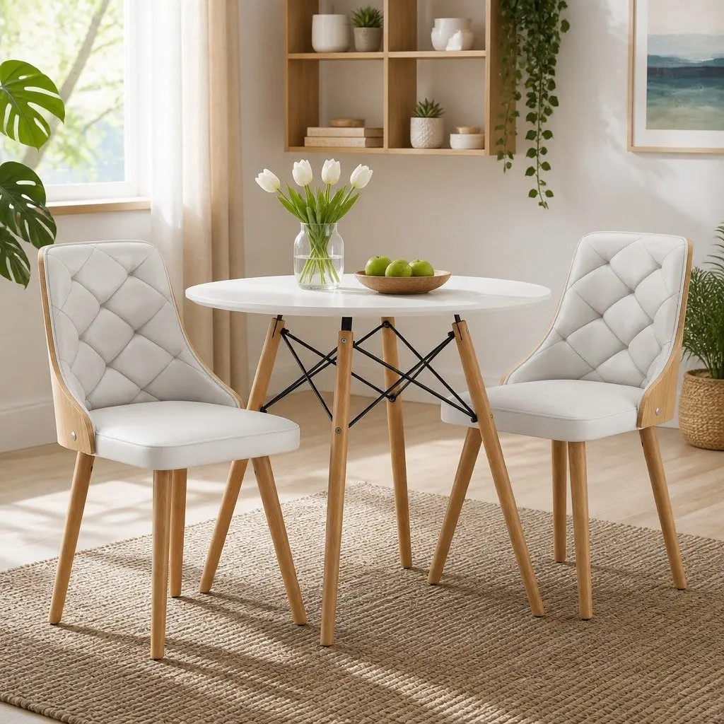 90cm Round Dining Table and Chair Set, 3-Piece White